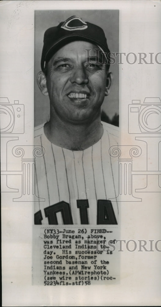 1958 Press Photo Bobby Bragan fired from position, Manager of Cleveland Indians-Historic Images