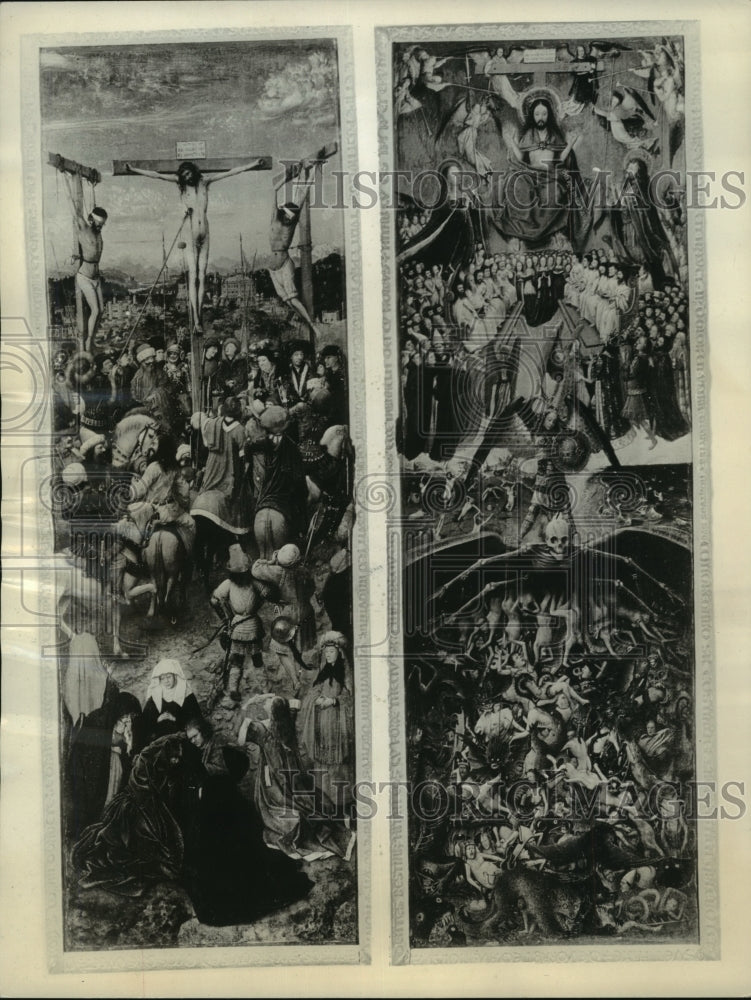 1933 Press Photo &quot;Crucifixion&quot; and &quot;Last Judgement&quot; artworkby Hubert Van Eyck - Historic Images
