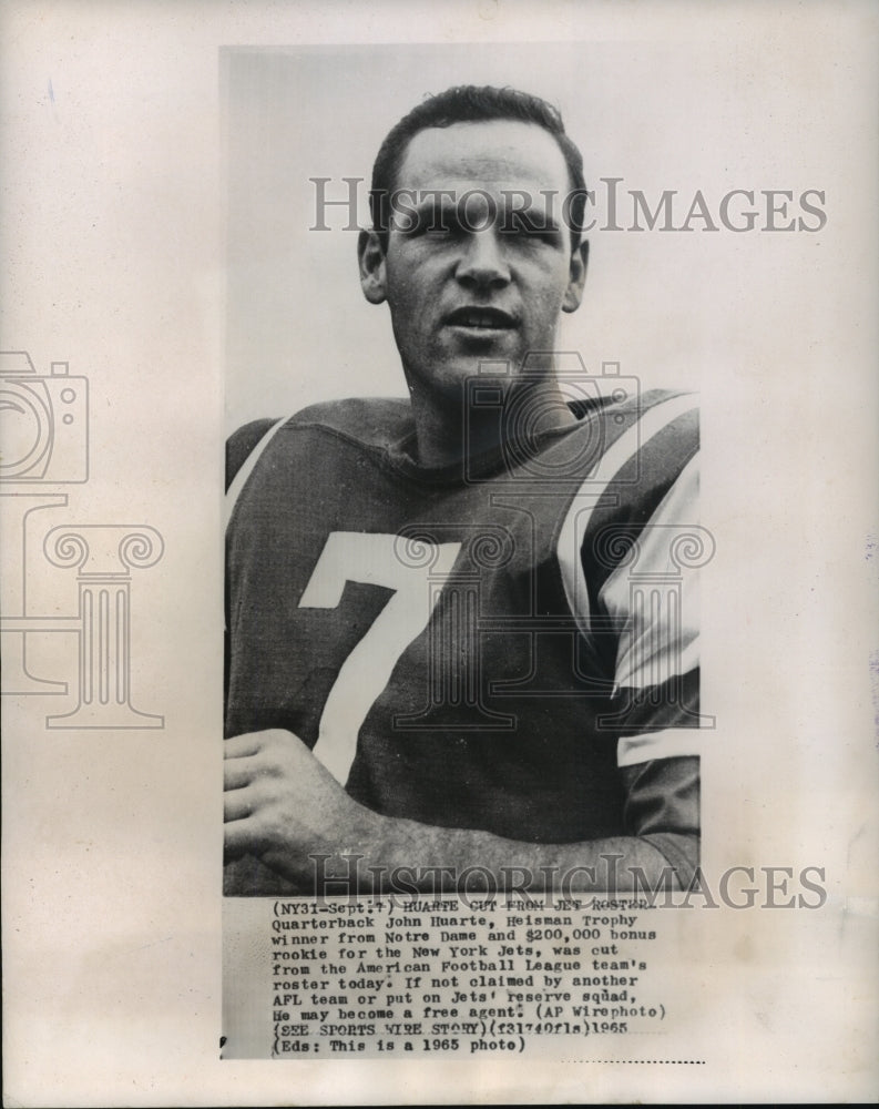 1965 Press Photo John Huarte, Heisman Trophy winner, cut from New York Jets- Historic Images