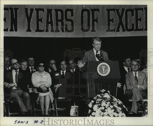 1979 Press Photo President Carter at Democratic rally in Wausau, Wisconsin-Historic Images