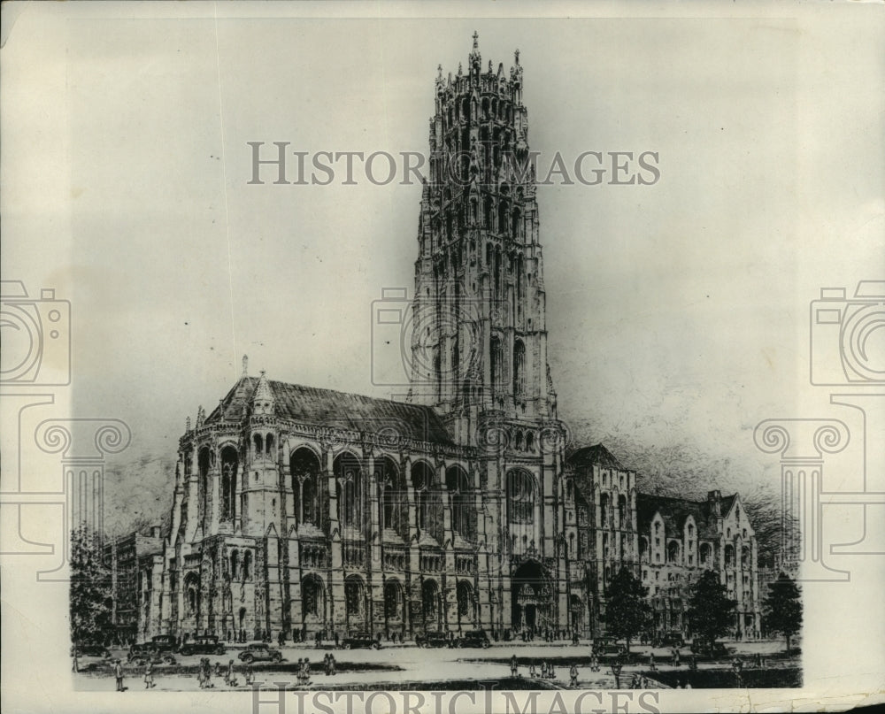 1928 Press Photo Architectural Drawing of Rockefeller&#39;s Church - mja83490 - Historic Images