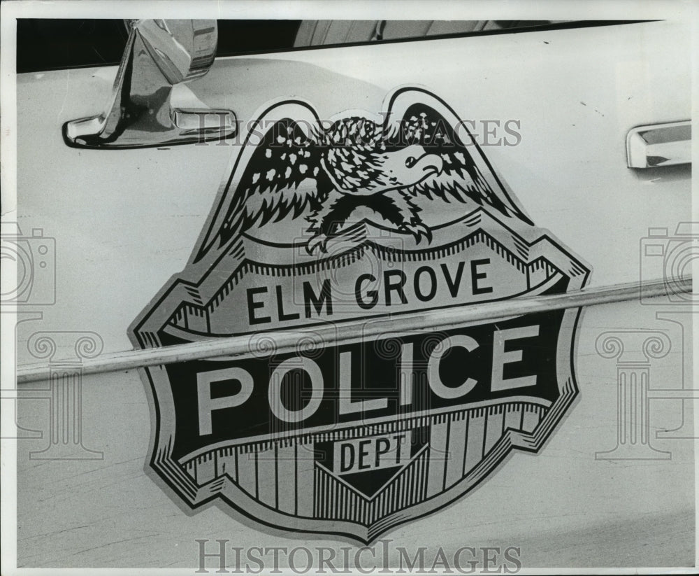 1979 Press Photo Elm Grove, Wisconsin Police Department Decal on Side of Cop Car - Historic Images