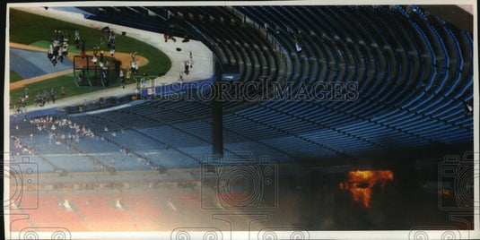 1993 Fire rages in the Press Box area at Atlanta-Fulton Stadium-Historic Images