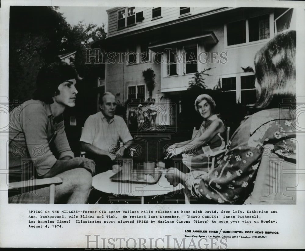 1974 Press Photo Retired Former CIA Agent Wallace Mills at Home with Family-Historic Images