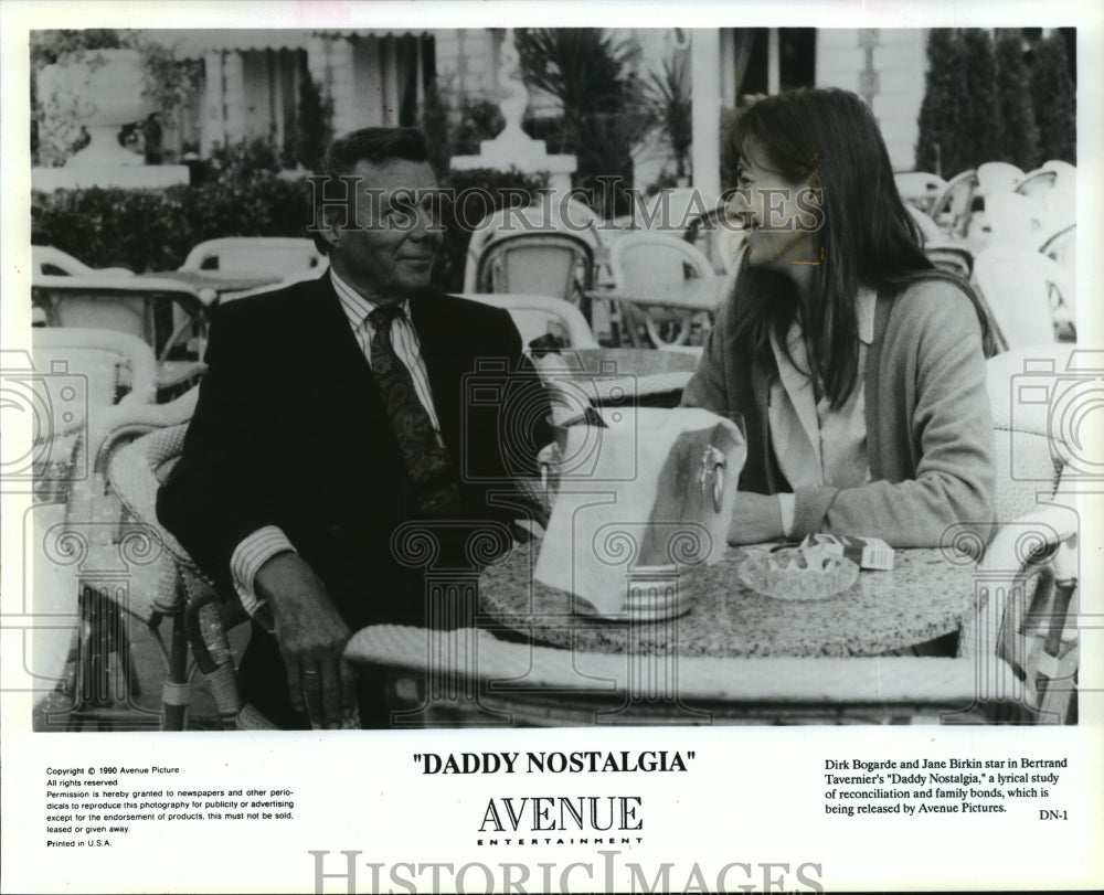 1991 Press Photo Dirk Bogarde returns to movies in title role "Daddy Nostalgia".- Historic Images