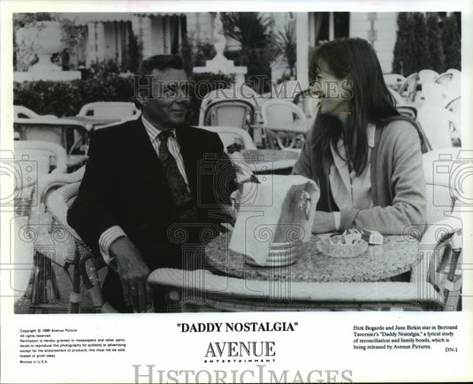 1991 Press Photo Dirk Bogarde returns to movies in title role "Daddy Nostalgia".- Historic Images