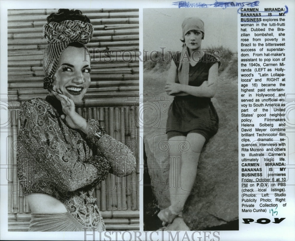 Press Photo Carmen Miranda as &quot;Latin Lollapalooza&quot; and at 16 years old-Historic Images