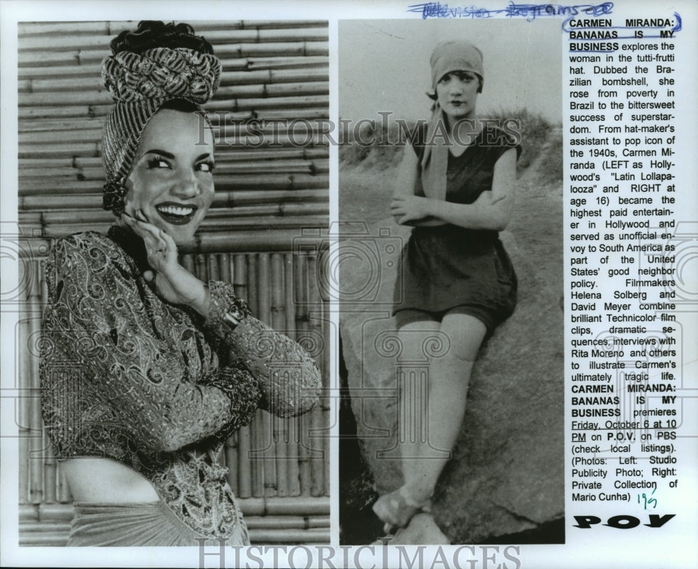 Press Photo Carmen Miranda as "Latin Lollapalooza" and at 16 years old-Historic Images