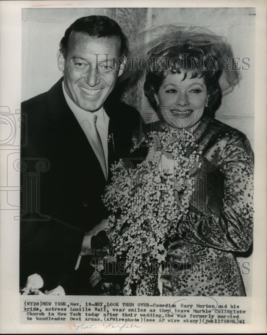 1961 Press Photo Comedian, Gary Morton, With Bride, Actress, Lucillle Ball-Historic Images