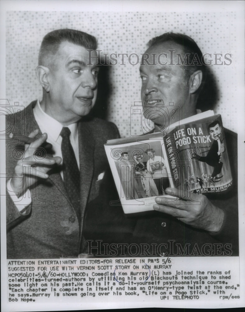 1960 Press Photo Comedian, Ken Murray, Going Over His Book With Bob Hope - Historic Images