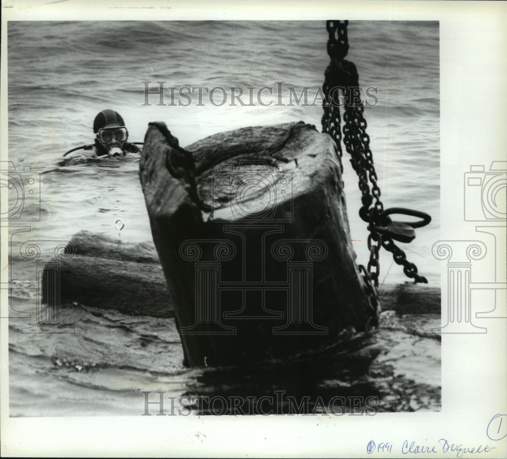 1991 Press Photo Logs pulled to surface of Lake Superior, Bayfield, Wisconsin - Historic Images