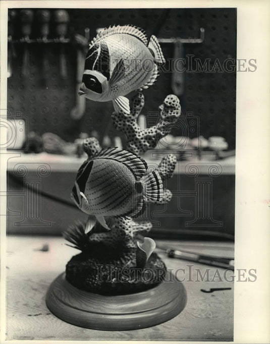 1981 Press Photo Fish Carving by Wisconsin Artist Dave Constantine-Historic Images