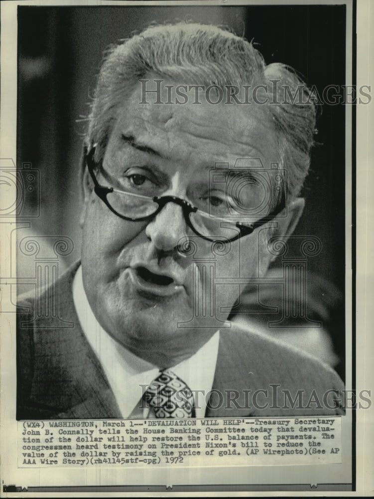 1972 Press Photo Treasury Secretary John Connally Discusses Dollar Devaluation - Historic Images