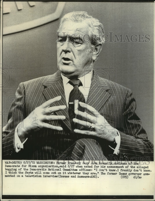 1972 Press Photo Quiz John Connally Quizzed on Democratic Convention Bugging - Historic Images