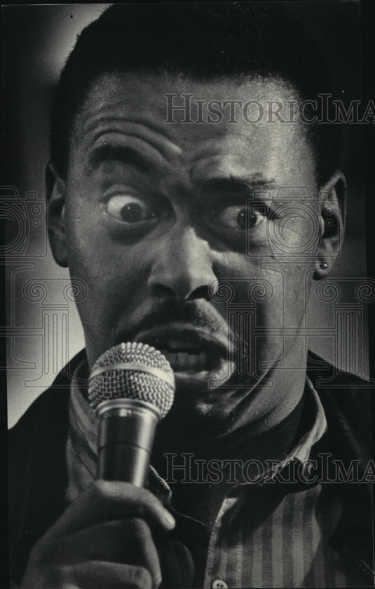 1985 Press Photo Stan Baylor Competing for Showtime's Funniest Person in America - Historic Images