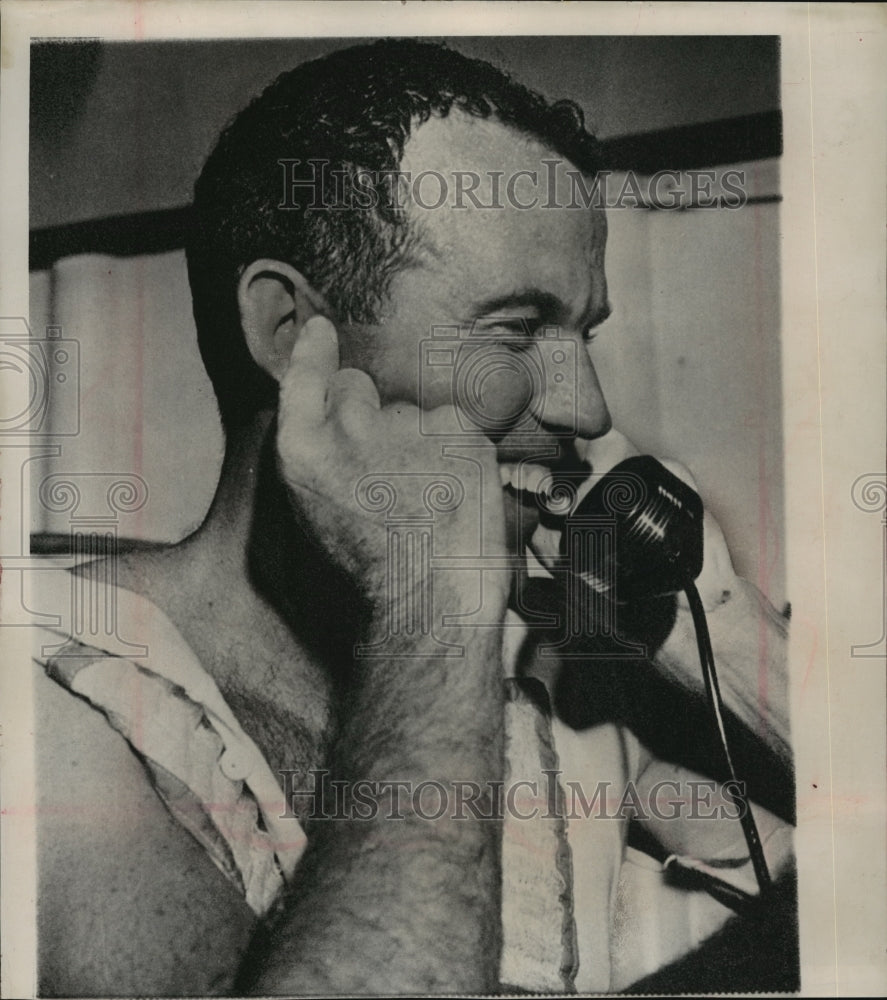 1963 Astronaut Cooper Aboard the Kearsarge Talks to Family on Phone - Historic Images