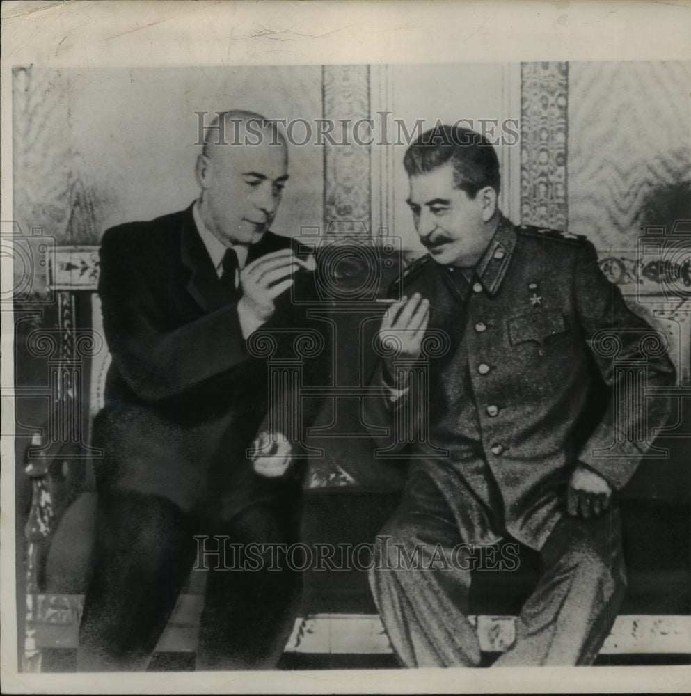1947 Press Photo Premier Jozef Cyrankie &amp; General Josef Stalin - mja88921 - Historic Images
