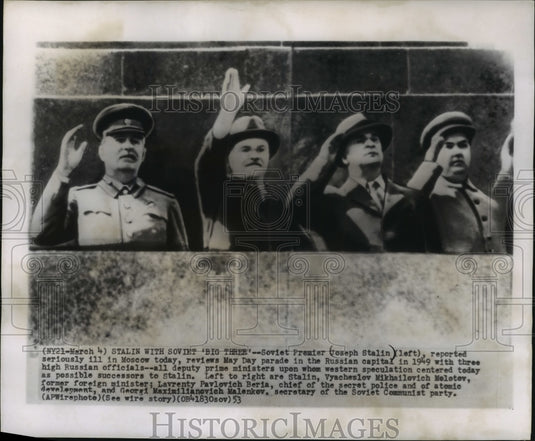 1953 Josef Stalin Reviewing Parade in Moscow, 1949, with officials-Historic Images