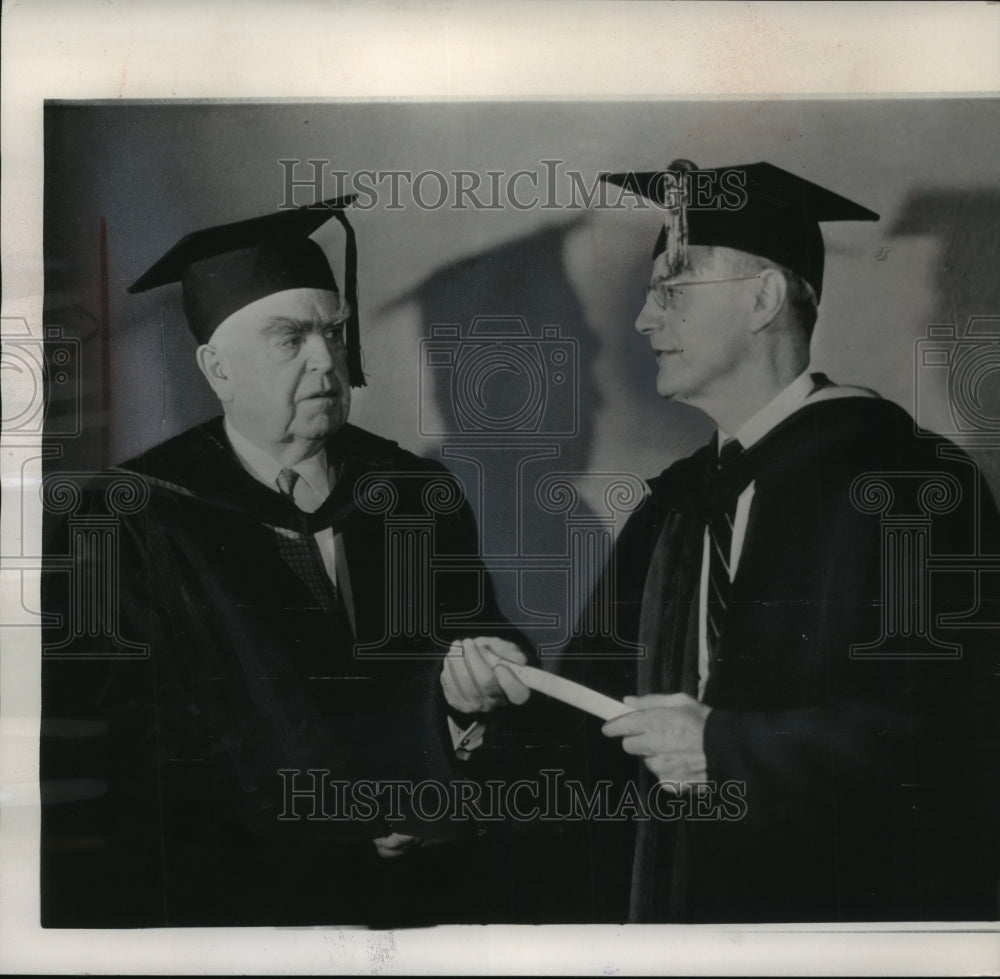 1957 Press Photo John L. Lewis, receives honorary degree from Dr. Irvin Stewart. - Historic Images