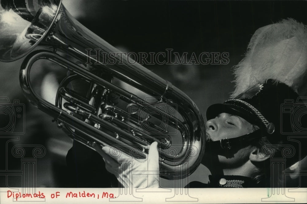 1985 Press Photo Bugler with the Dipolmats drum and bulge corp of Malden, Maine-Historic Images