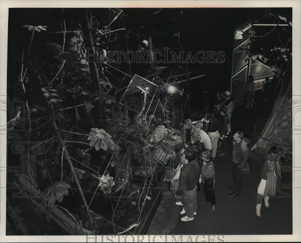1989 Press Photo Milwaukee Public Museum&#39;s Rain Forest Exhibit Attracts Crowd - Historic Images