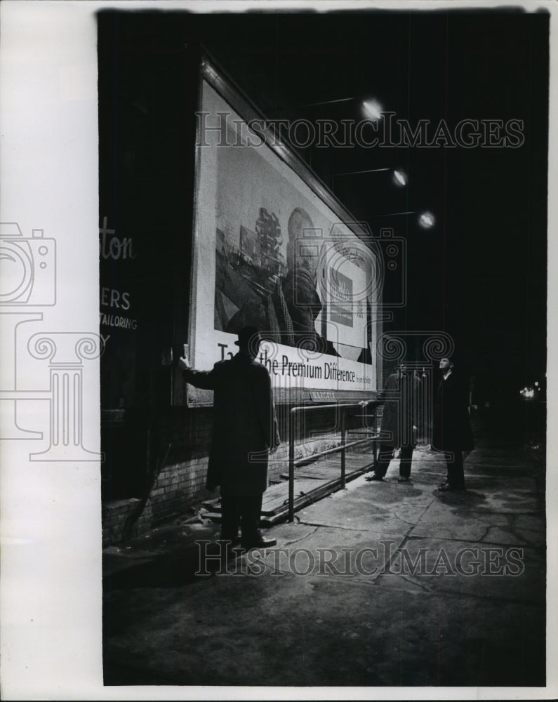 1964 Press Photo Naegele Outdoor Advertising Co. billboard lit up at night- Historic Images