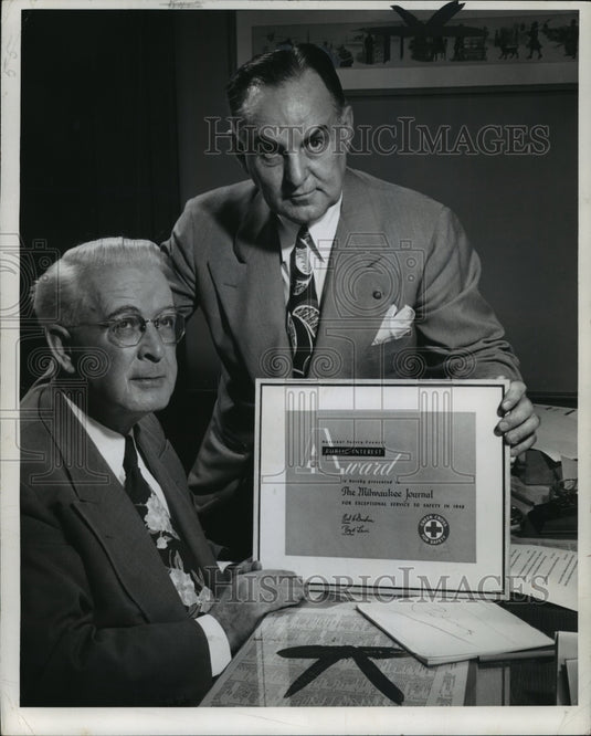 1949 Press Photo JD Ferguson and Dr. BL Corbett with Service Award - mja90478 - Historic Images