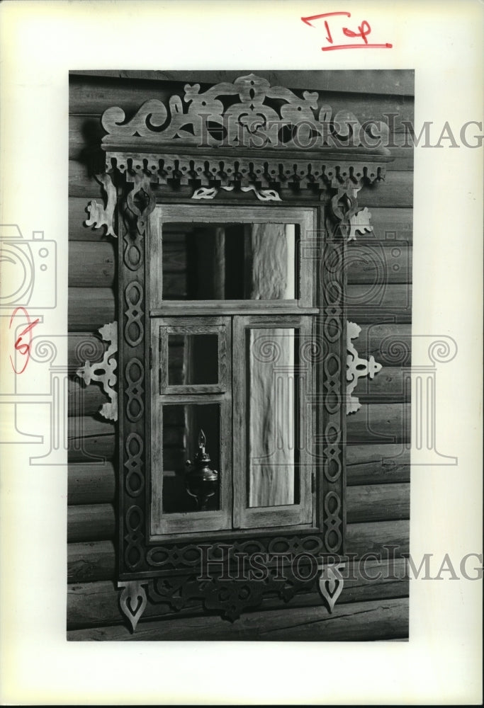 1979 Intricately carved window views Estonian section, Museum-Historic Images