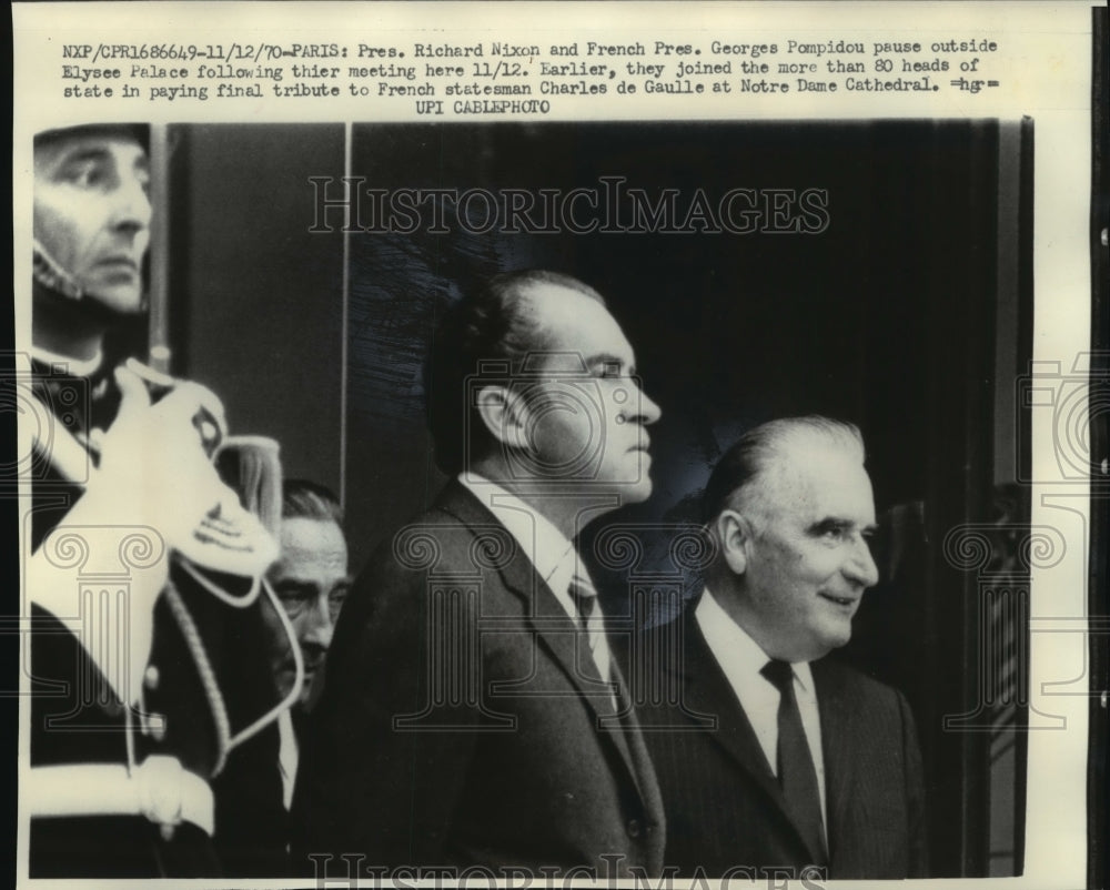 1970 Press Photo President Nixon &amp; French President Georges Pompidou in Paris - Historic Images