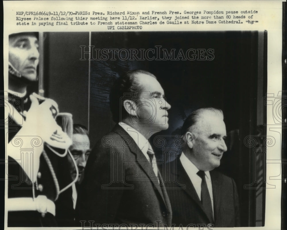 1970 Press Photo President Nixon & French President Georges Pompidou in Paris - Historic Images