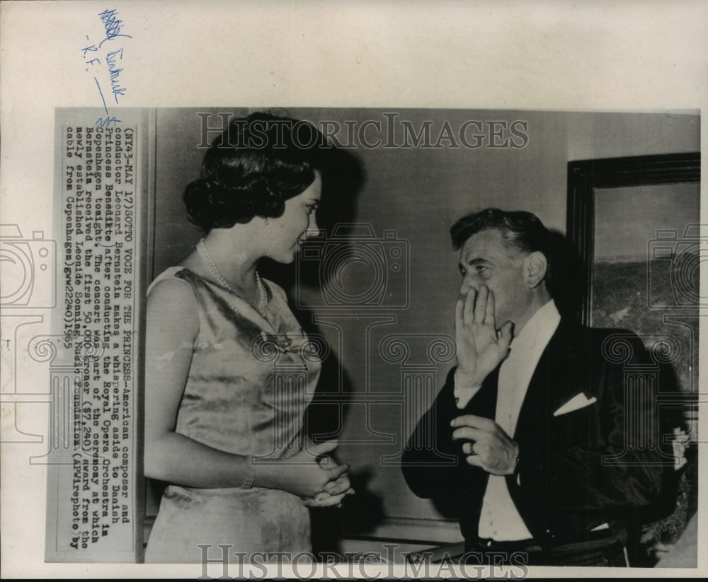 1965 Press Photo American composer Leonard Bernstein with Princess Benedikte.-Historic Images
