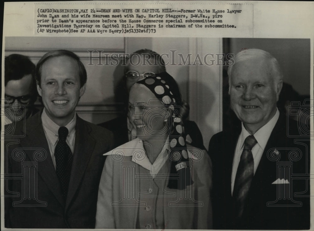 1973 Press Photo John and Maureen Dean Meeting with Harley Staggers - Historic Images