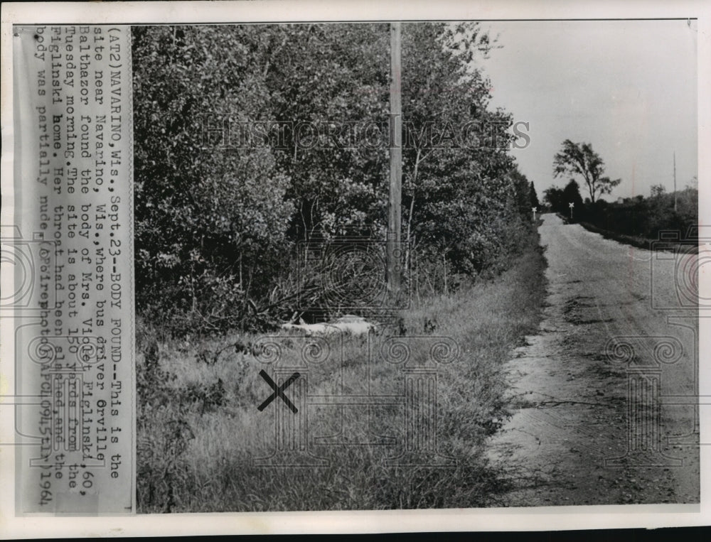 1964 Press Photo Site where Violet Figlinski was found dead, Navarino, Wisconsin - Historic Images