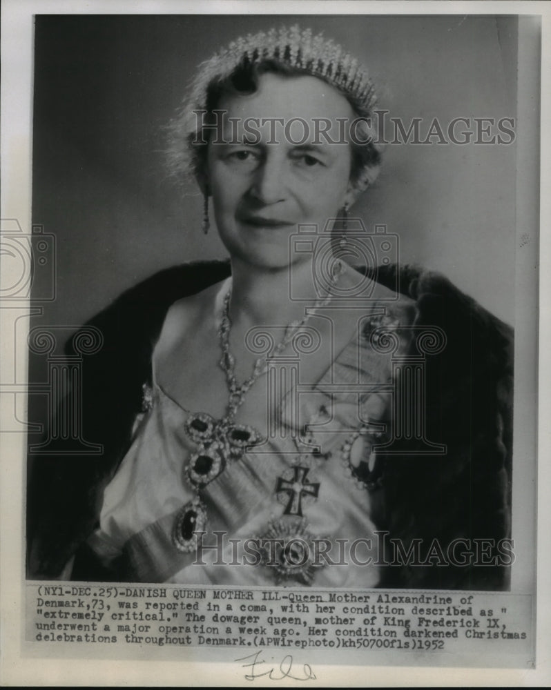 1952 Press Photo Queen Mother Alexandrine of Denmark - Historic Images