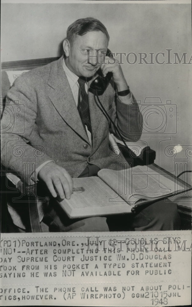 1948 Press Photo Supreme Court Justice William Douglas says no to public office-Historic Images