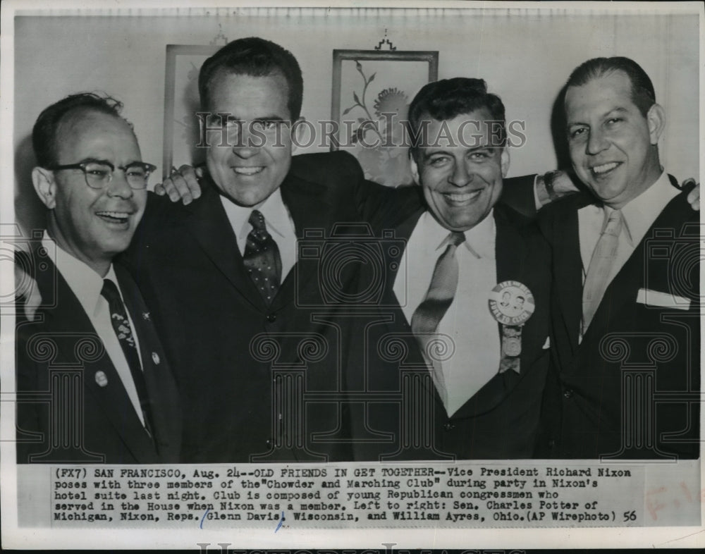 1956 Press Photo Charles Potter, VP Nixon, Glenn Davis and William Ayers. - Historic Images