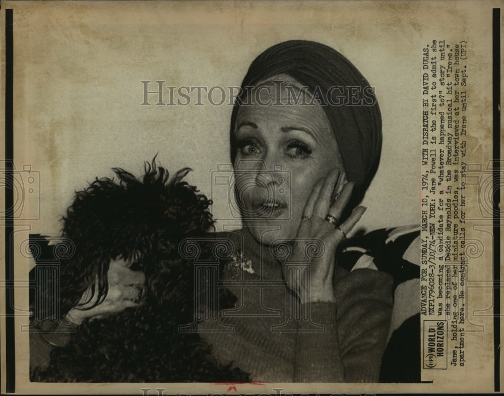 1974 Press Photo Actress Jane Powell and one of her miniture poodles. - Historic Images