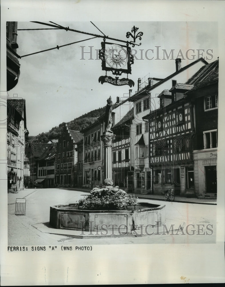 1964 Sign hanging outside a Swiss inn at Stein am Rhein, Switzerland-Historic Images