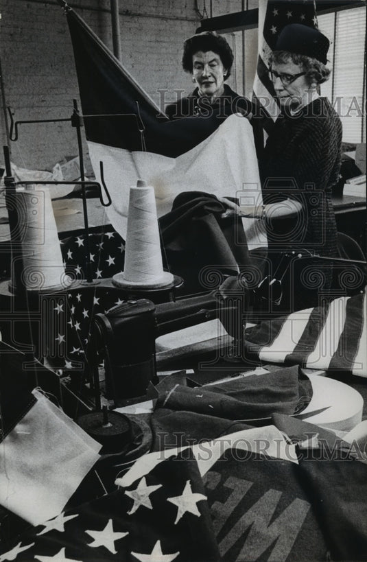 1964 Press Photo Flags are selected for display at the University Club-Historic Images