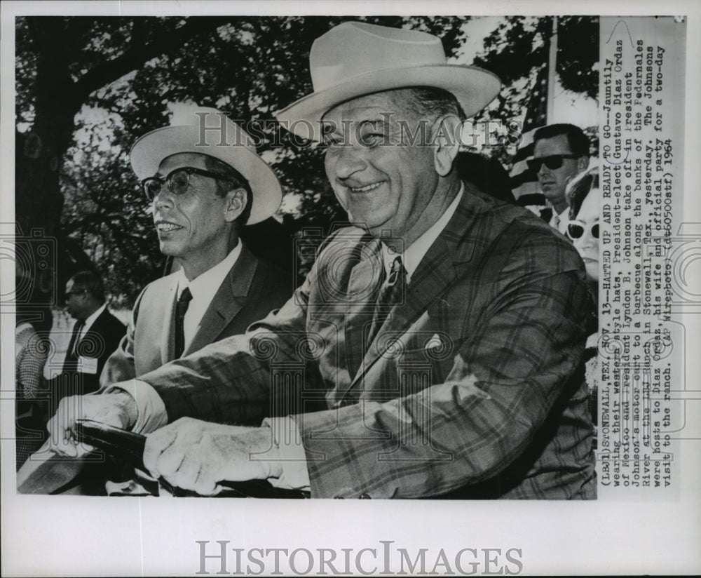 1964 Press Photo Gustavo Diaz Ordaz and President Lyndon B. Johnson in Texas - Historic Images