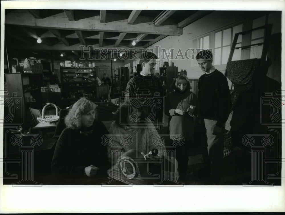 1994 Pat Leverence and family crafting in Delafield, Wisconsin - Historic Images