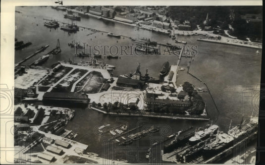 1943 Press Photo Aerial view of a Denmark city - mja95158-Historic Images