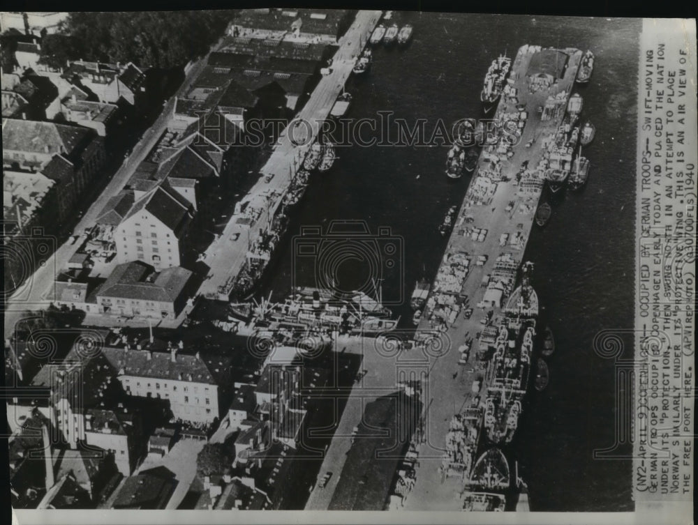 1940 Press Photo Aerial view of the free port in Copenhagen, Denmark - mja95160 - Historic Images