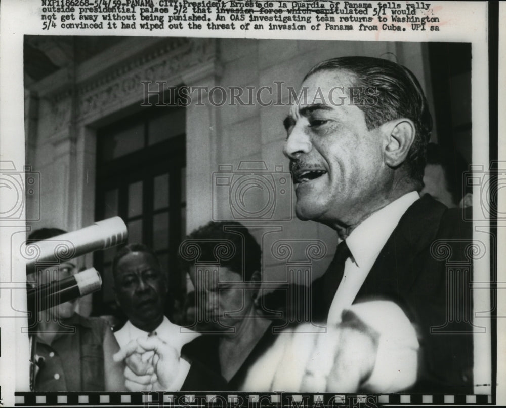 1959 Press Photo Panama President Ernesto de la Guardia speaks at a rally- Historic Images