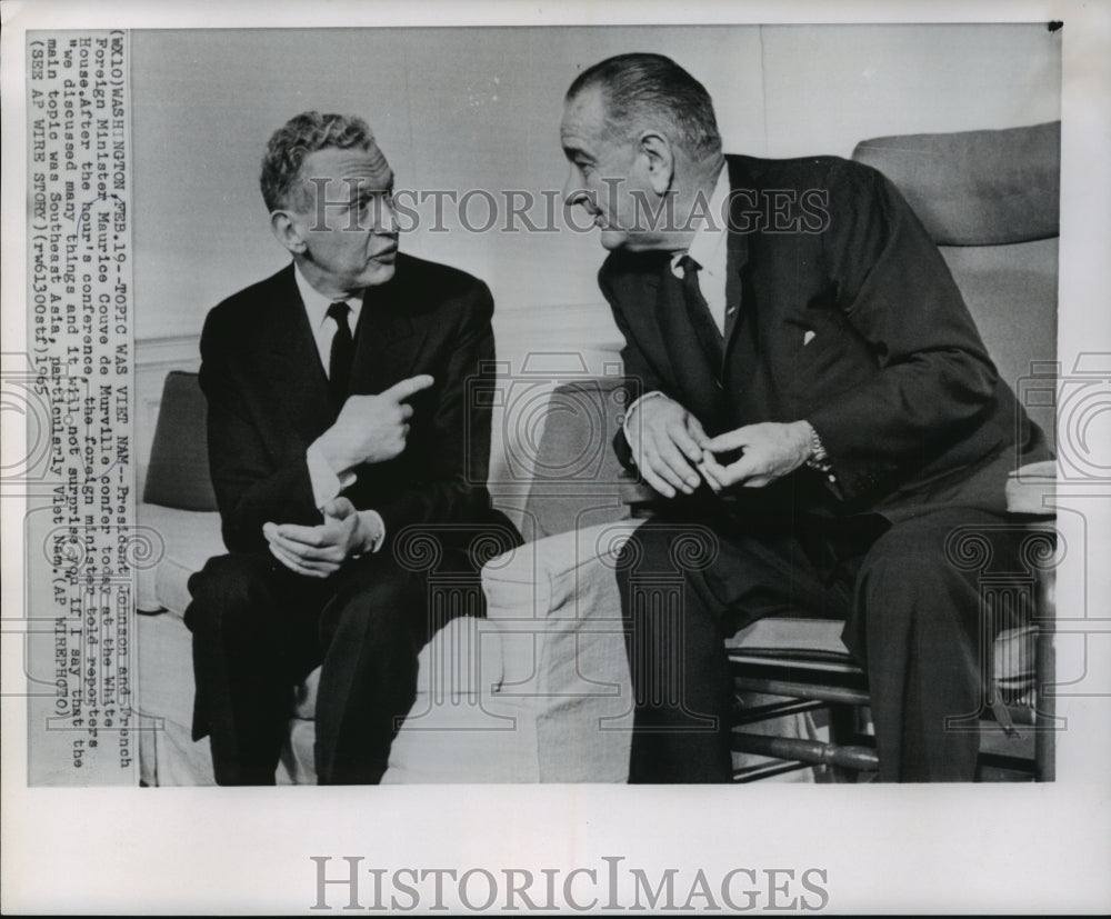 1965 Press Photo President Johnson and Foreign Minister Maurice de Murville-Historic Images