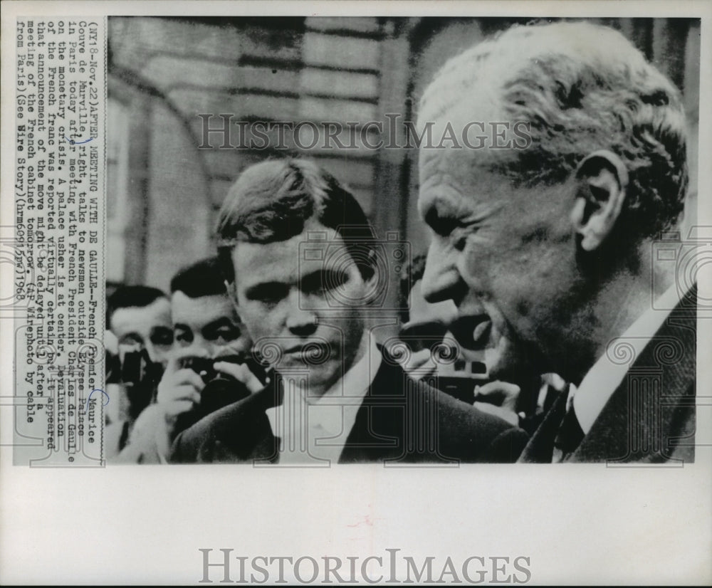1968 Maurice Couve de Murville meeting newsmen outside Elysee Palace-Historic Images