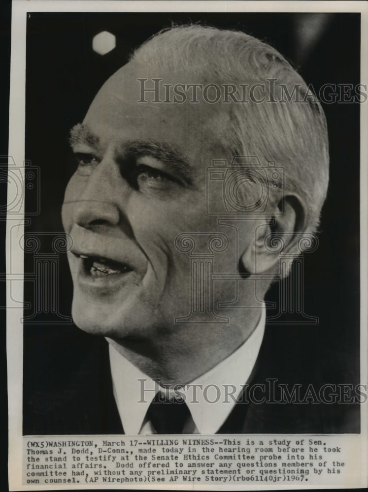 1967 Press Photo Senator Thomas Dodd at Senate Ethics Committee hearing - Historic Images