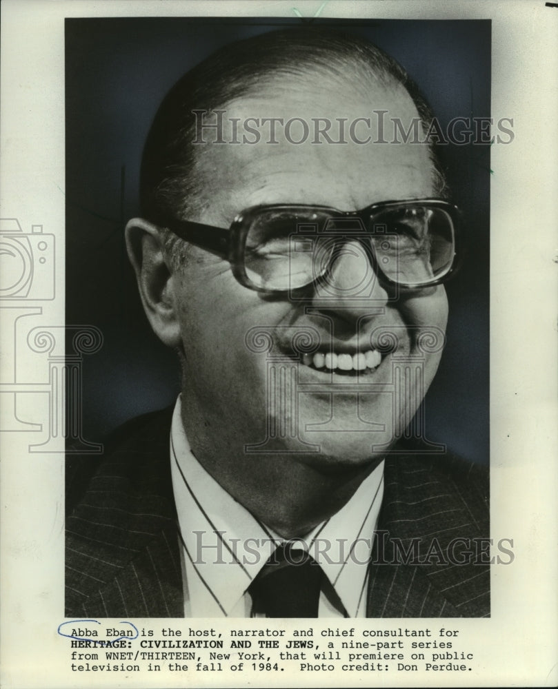 1984 Press Photo Abba Eban Host, Narrator and Chief Consultant for a Series - Historic Images