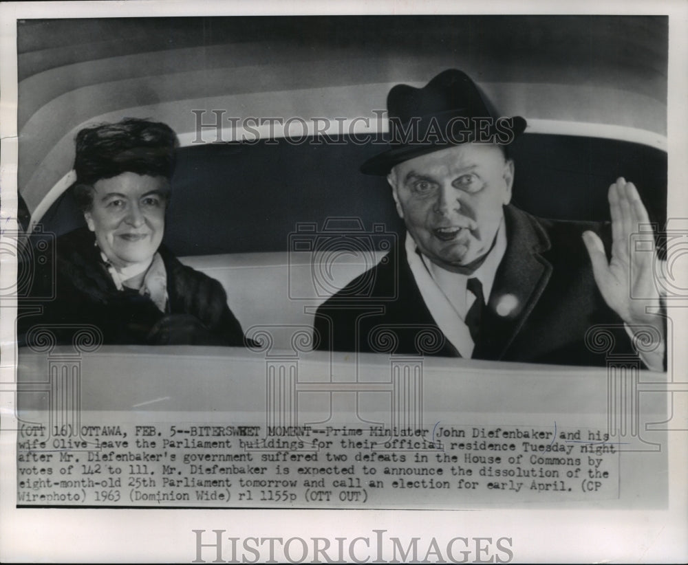 1963 Press Photo Prime Minister John Diefenbaker and his wife Olive in Ottawa - Historic Images