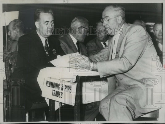 1953 Press Photo Martin Durkin Secretary of Labor meets with Peter Schoemann. - Historic Images
